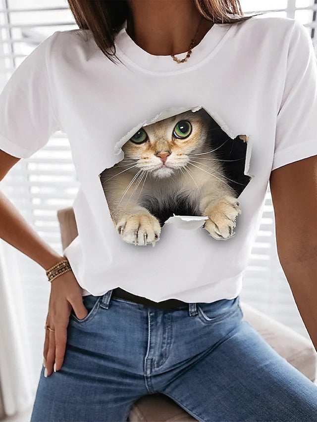 Fashion Cat Printing Women and Teen's T-shirt / plus size