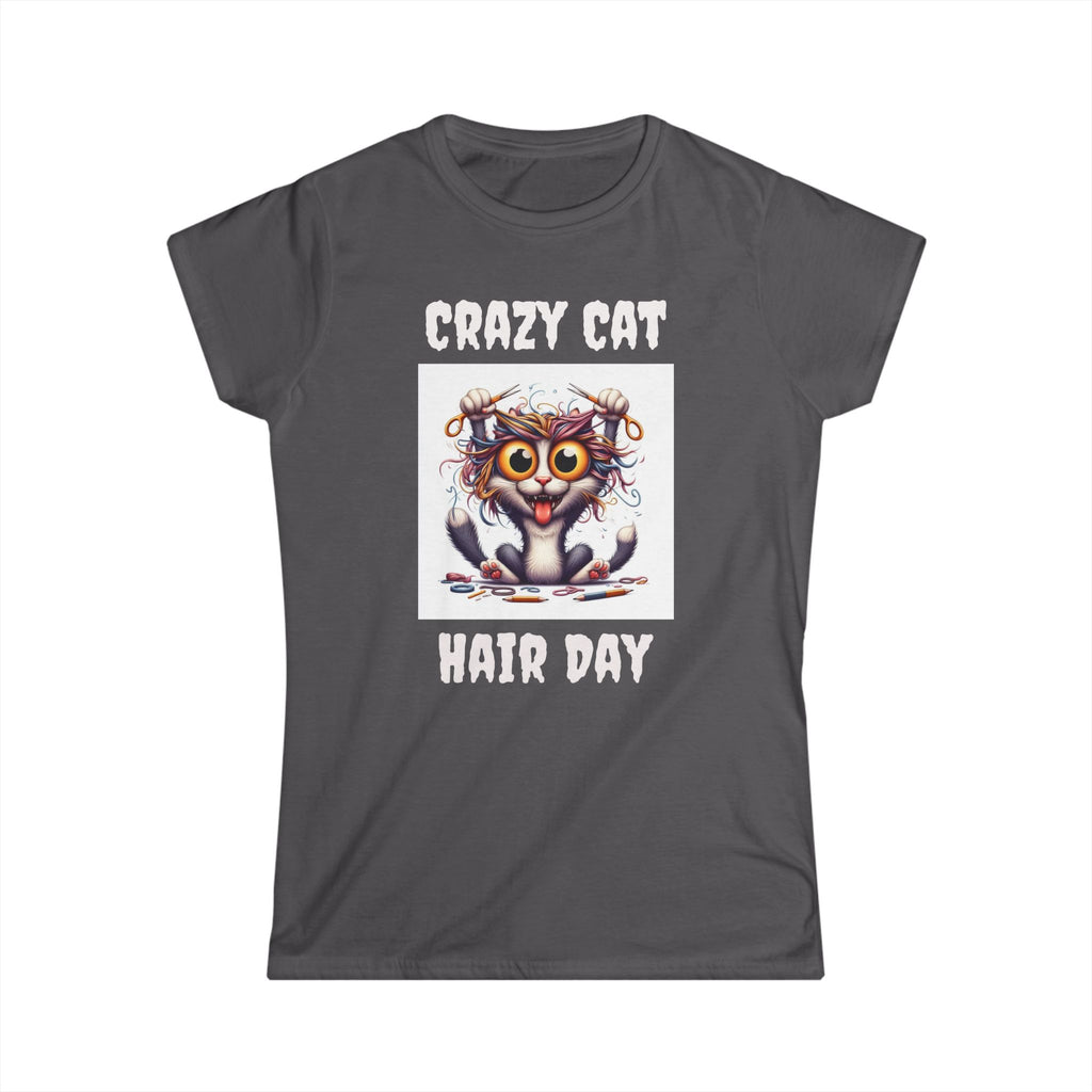Crazy Cat Hair Day Women's Softstyle Tee - Funny Cat Lover Gift