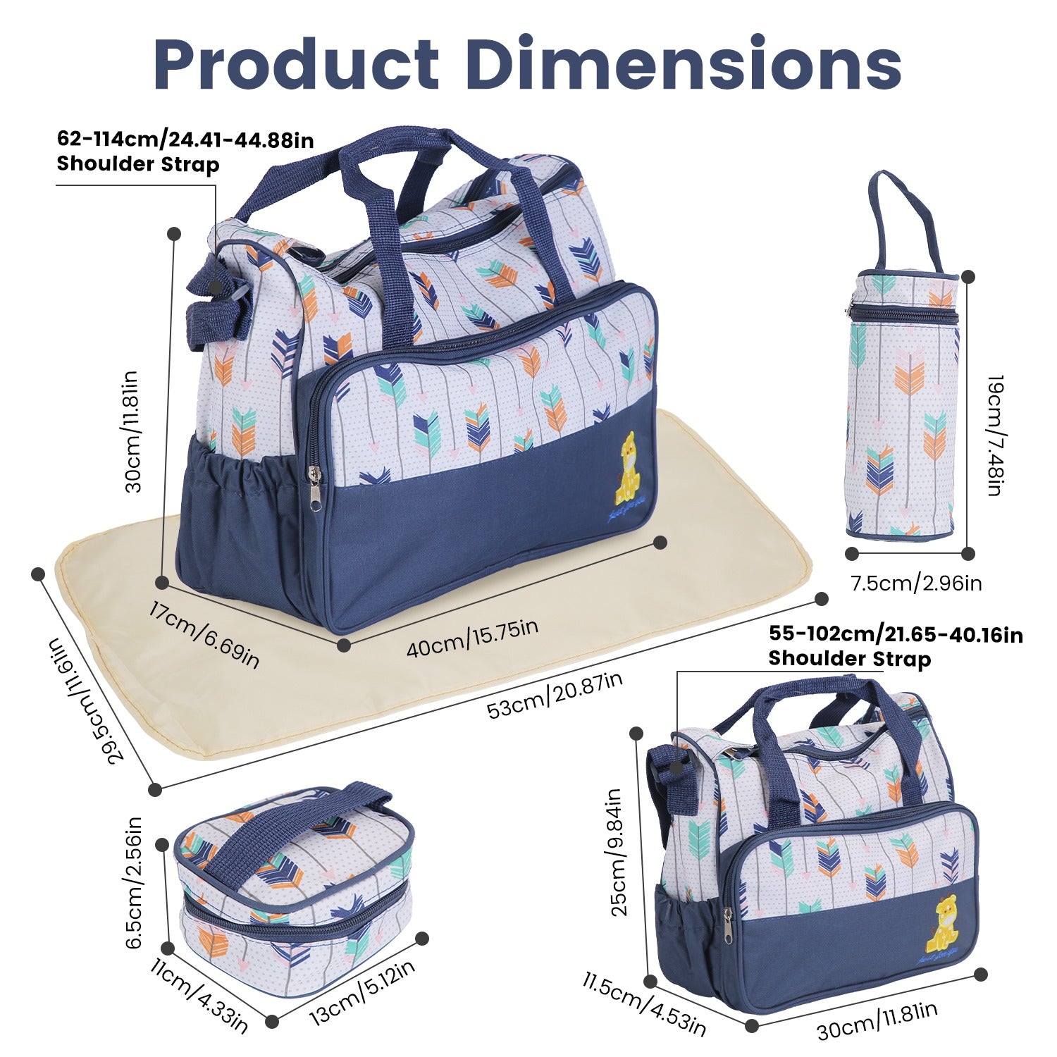 5Pcs Baby Diaper Bag Set / Travel Tote Bags