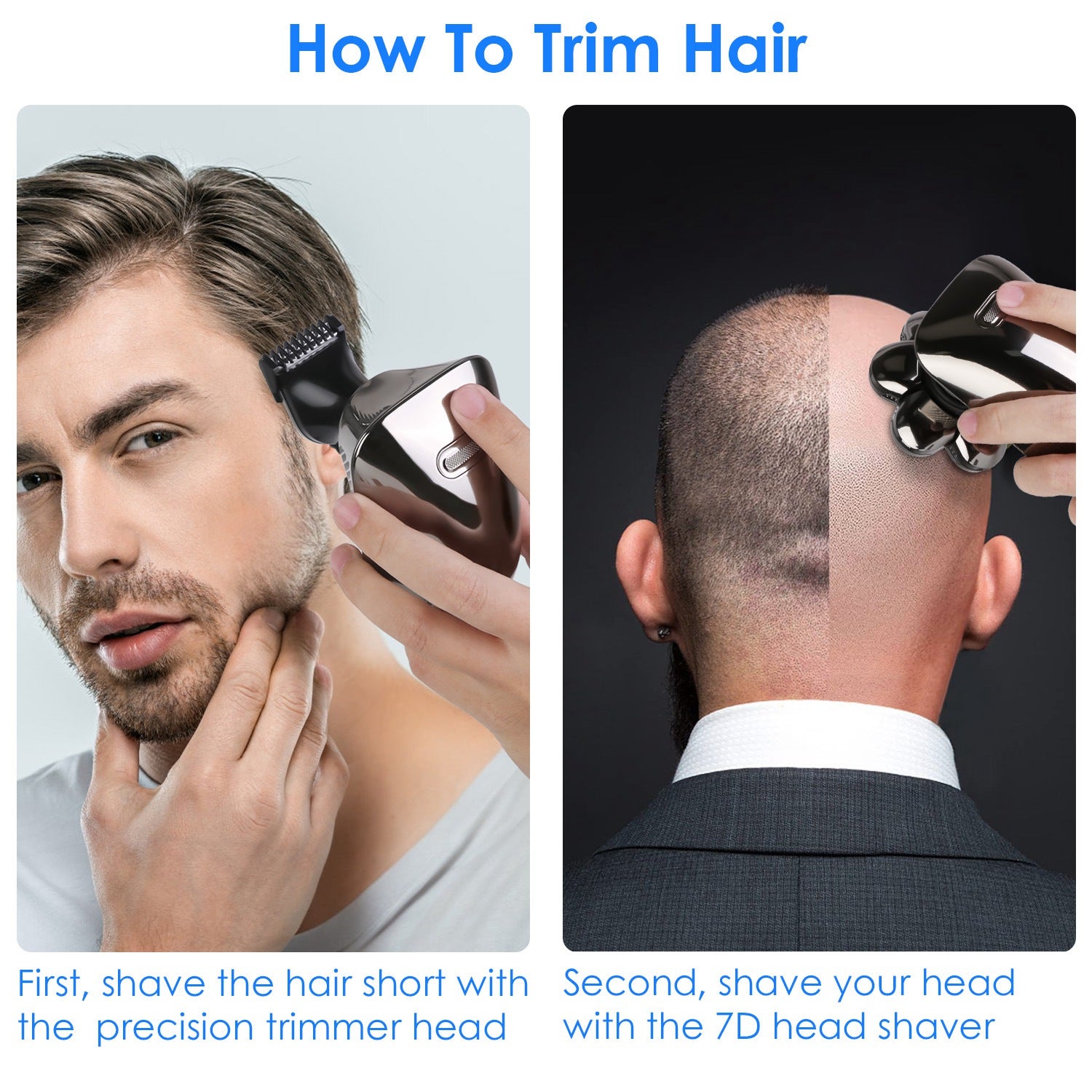 1Pc Head Shavers / Beard Trimmer 5 In 1 7D Electric Rotary Razor Rechargeable