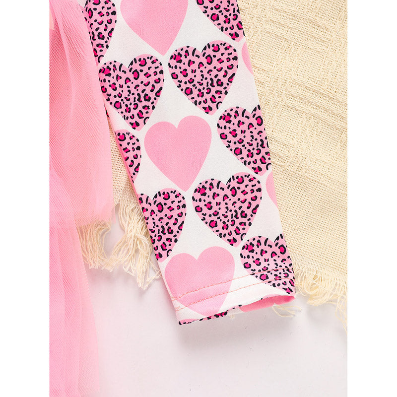 Toddler Girls Outfits Long Sleeve Graphic Heart Print Mesh Tulle Dress