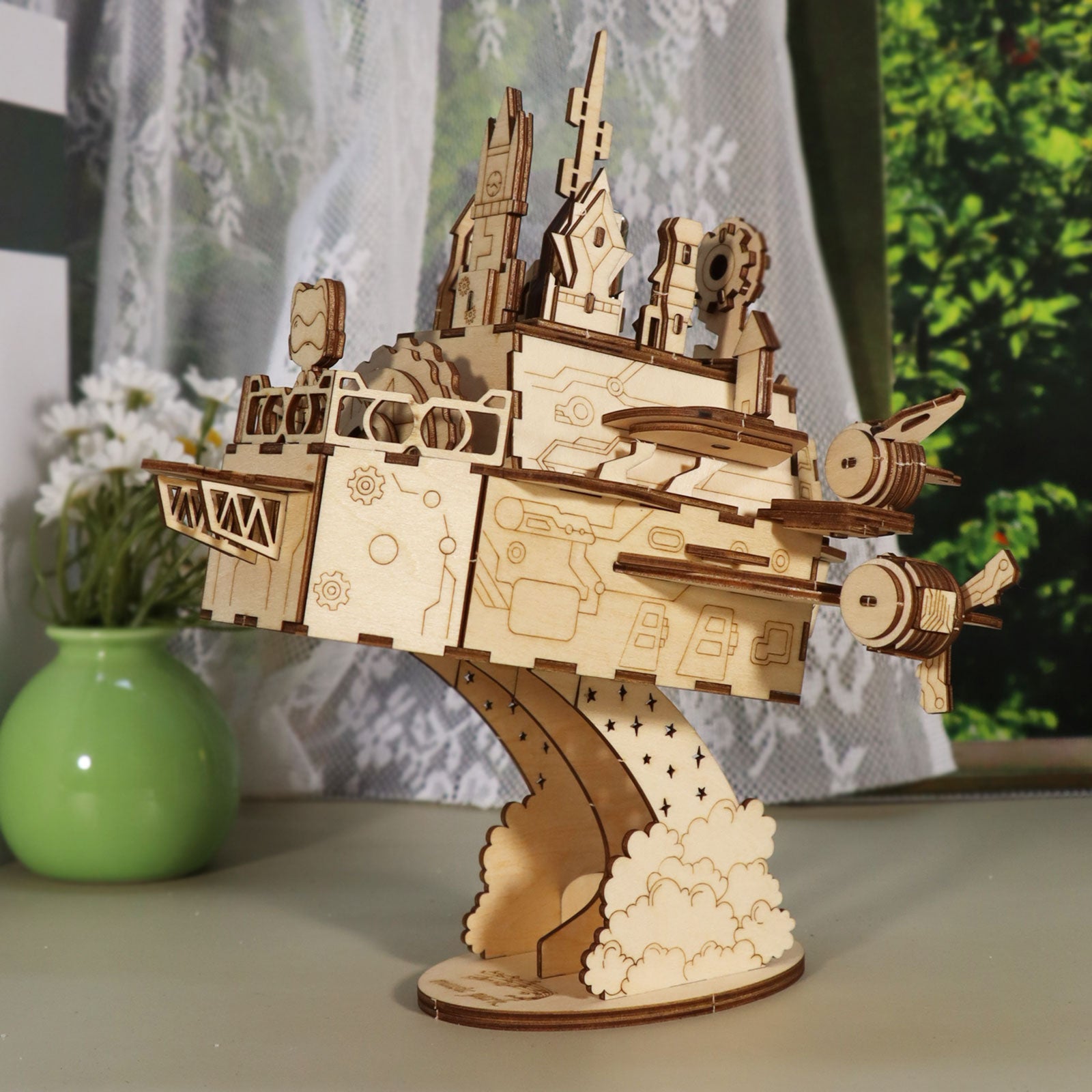 MUSIC PARK 3D Wooden Puzzles Moving Castle Music Box Kits Castle Building Model DIY Crafts