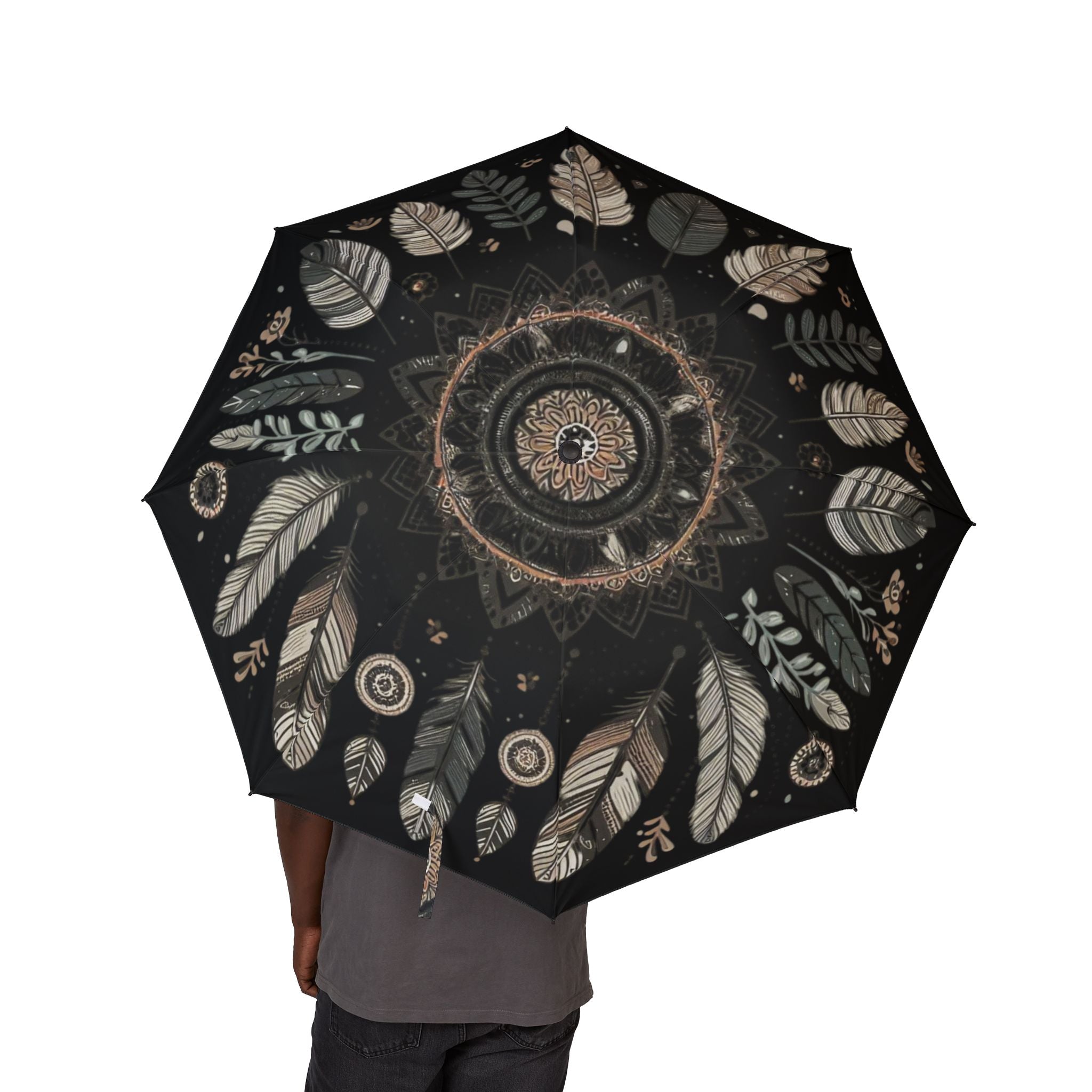 Boho Floral Semi-Automatic Foldable Umbrella - Elegant Gift for Her