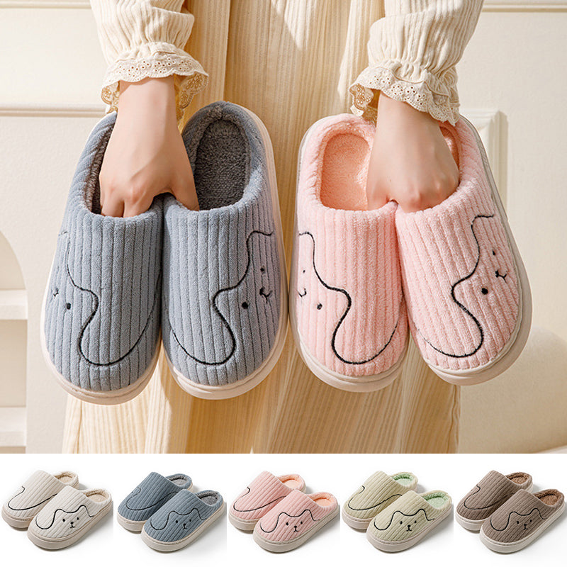 Striped Cat Slippers Non-slip Floor Bedroom Slipper Winter Warm Plush House Shoes Women