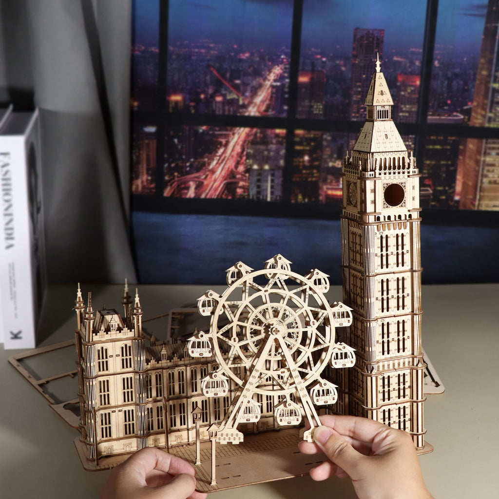 MUSIC PARK 3D Wooden Puzzle Big Ben Model Kits Desktop Clock DIY Building Blocks Creative Gift Home Decor For Family Unique Christmas Gift