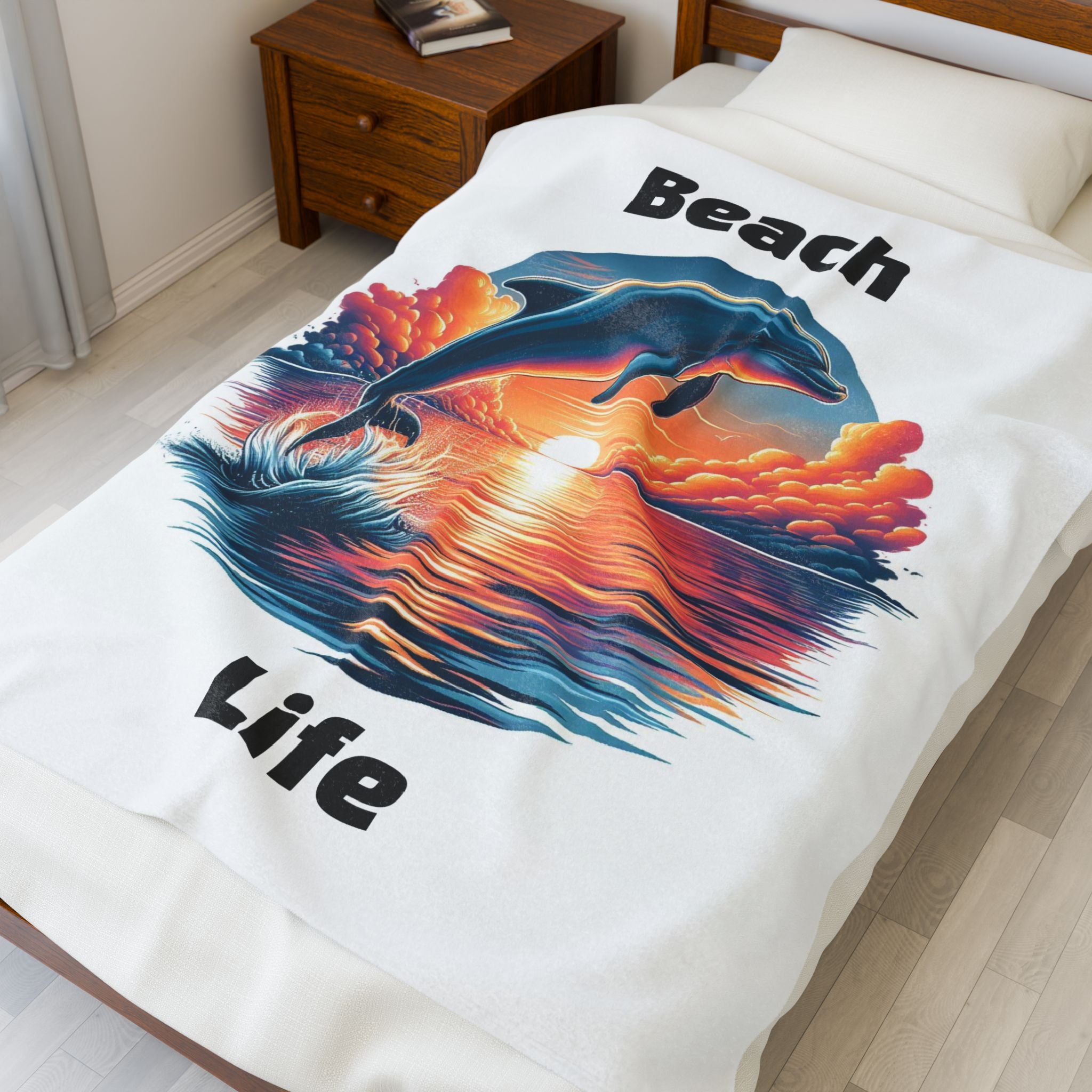 Cozy Dolphin Beach Life Velveteen Blanket - Ocean Themed Throw