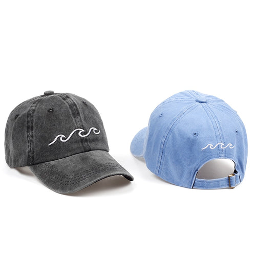 Baseball Hat / Wavy Embroidery Ocean Wave / Unisex