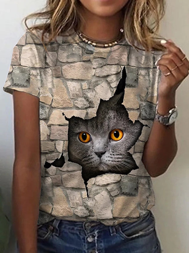 Fashion Cat Printing Women and Teen's T-shirt / plus size