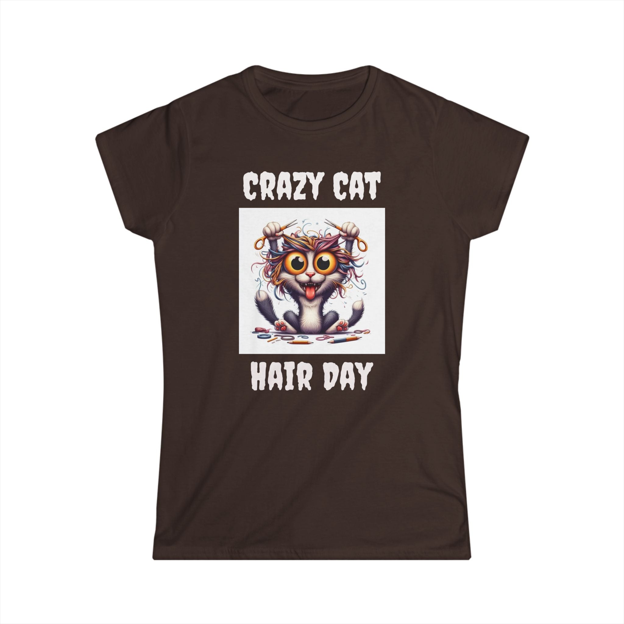 Crazy Cat Hair Day Women's Softstyle Tee - Funny Cat Lover Gift