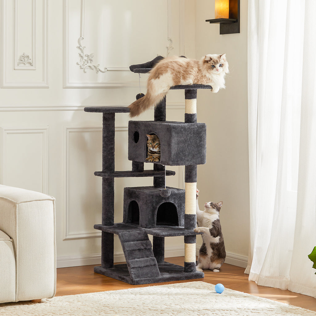 Muli-Level Large Cat Tree Tower with Scratching Post, Cozy Cat Jumping Platform Space, Grey
