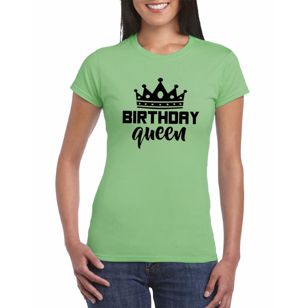 Women and Teen Birthday Queen Letter Print Short Sleeve T Shirt Cotton Causal Graphic Tee