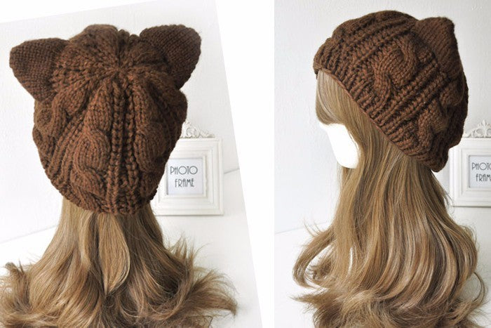 Women Cat Ear style Beenie Knitted Hat