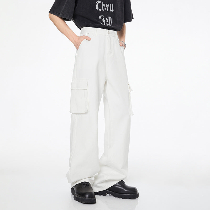 Men's Japanese Style Workwear Style White Jeans