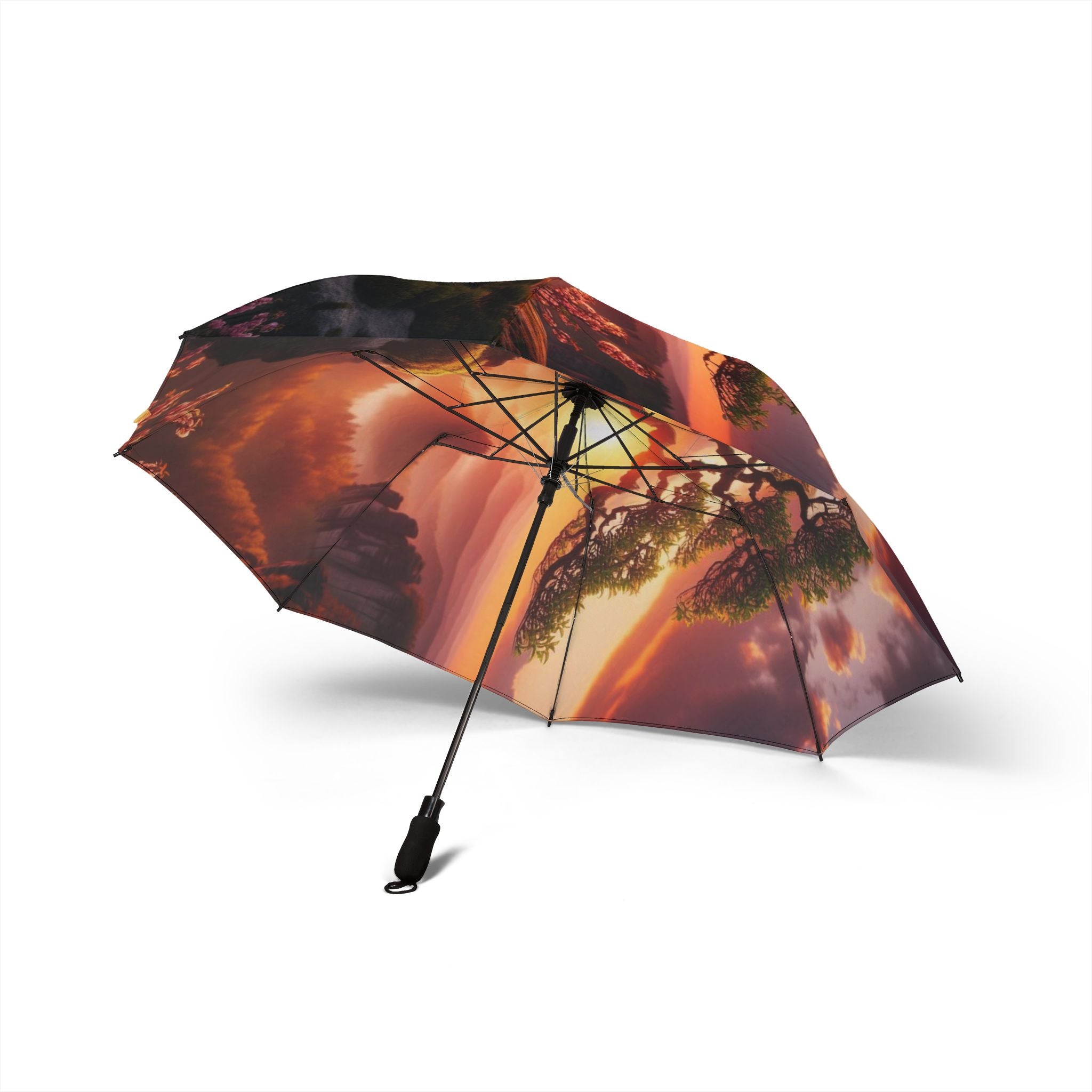 Artistic Sunset Foldable Umbrella - Compact Travel Rain Gear