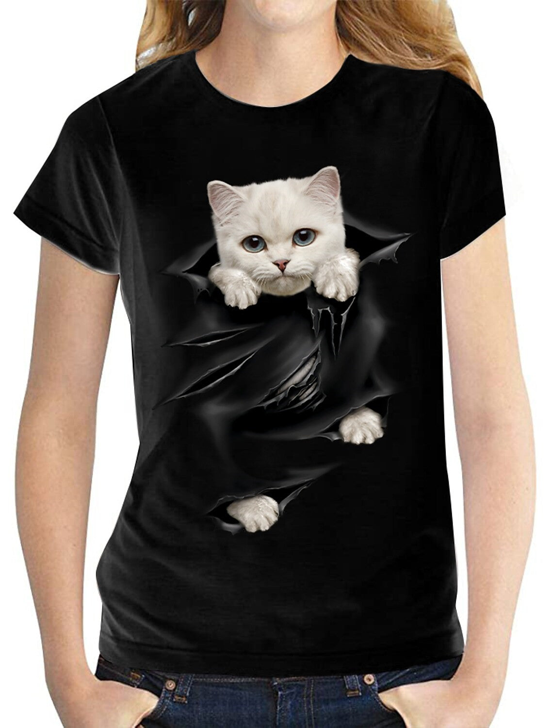 Fashion Cat Printing Women and Teen's T-shirt / plus size