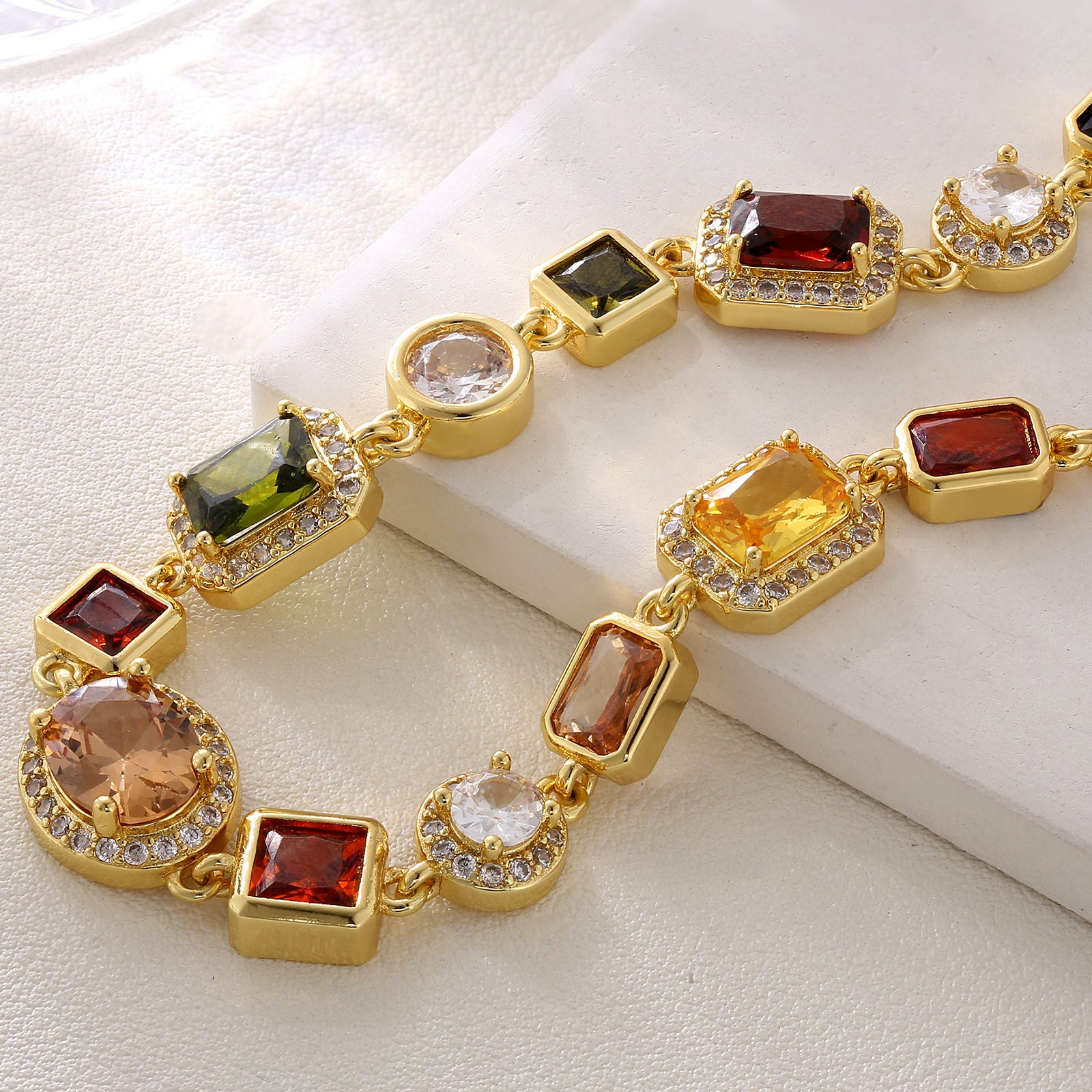 Vintage 18K Gold Plated Multi-Colored Gemstone CZ Bracelet