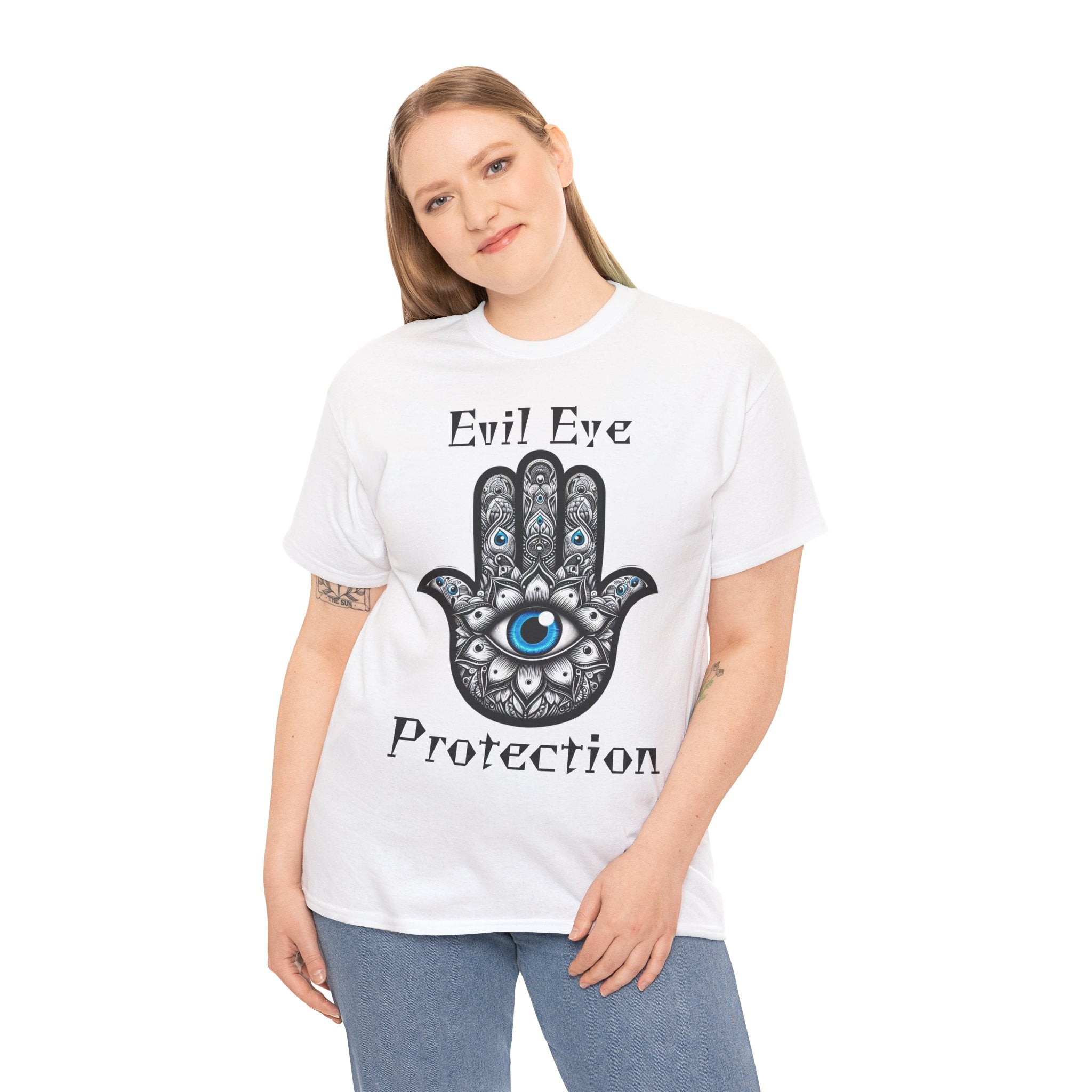Evil Eye Protection T-Shirt - Spiritual Boho Gift with Praying Hands