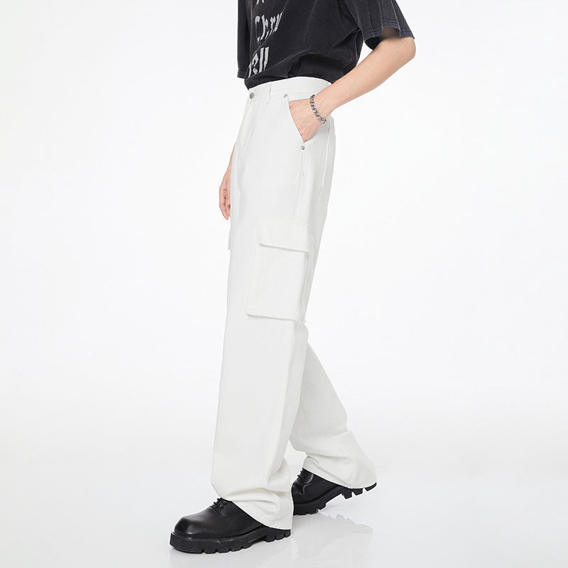 Men's Japanese Style Workwear Style White Jeans