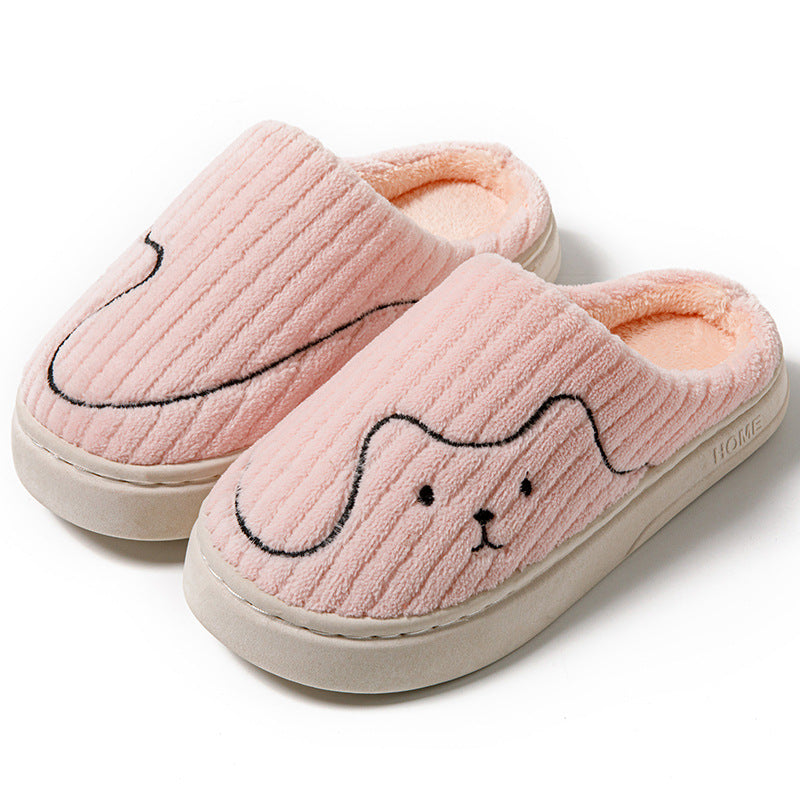 Striped Cat Slippers Non-slip Floor Bedroom Slipper Winter Warm Plush House Shoes Women
