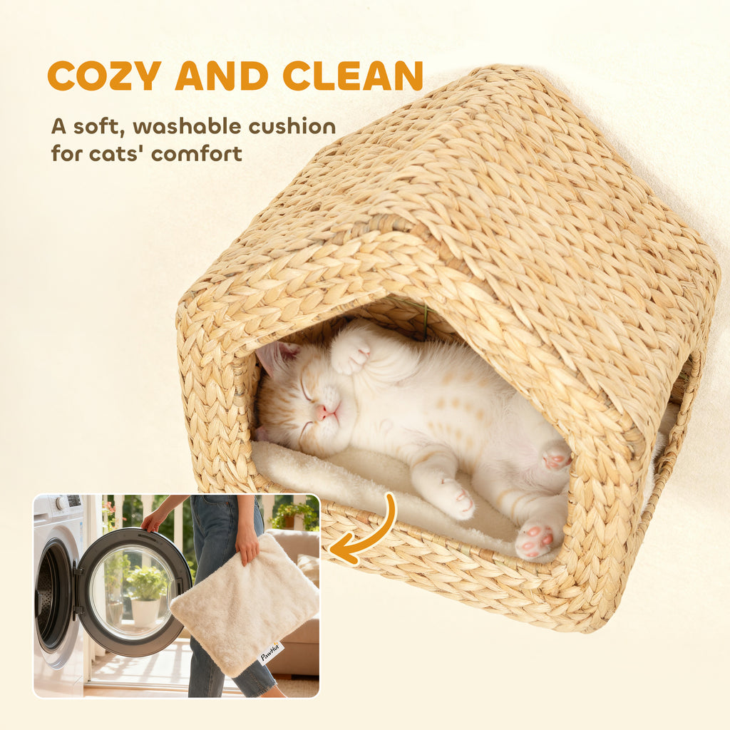Wall Mounted Cat House, Cat Wall Furniture, Cat Wall Shelf with Washable Cushion, Natural