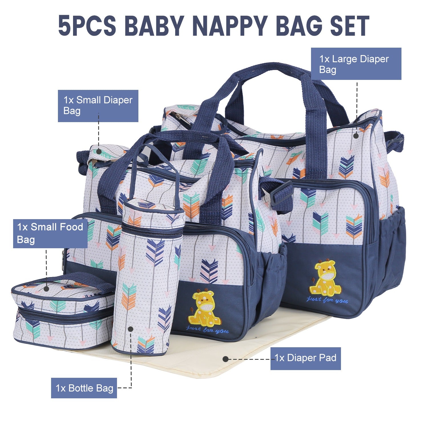 5Pcs Baby Diaper Bag Set / Travel Tote Bags