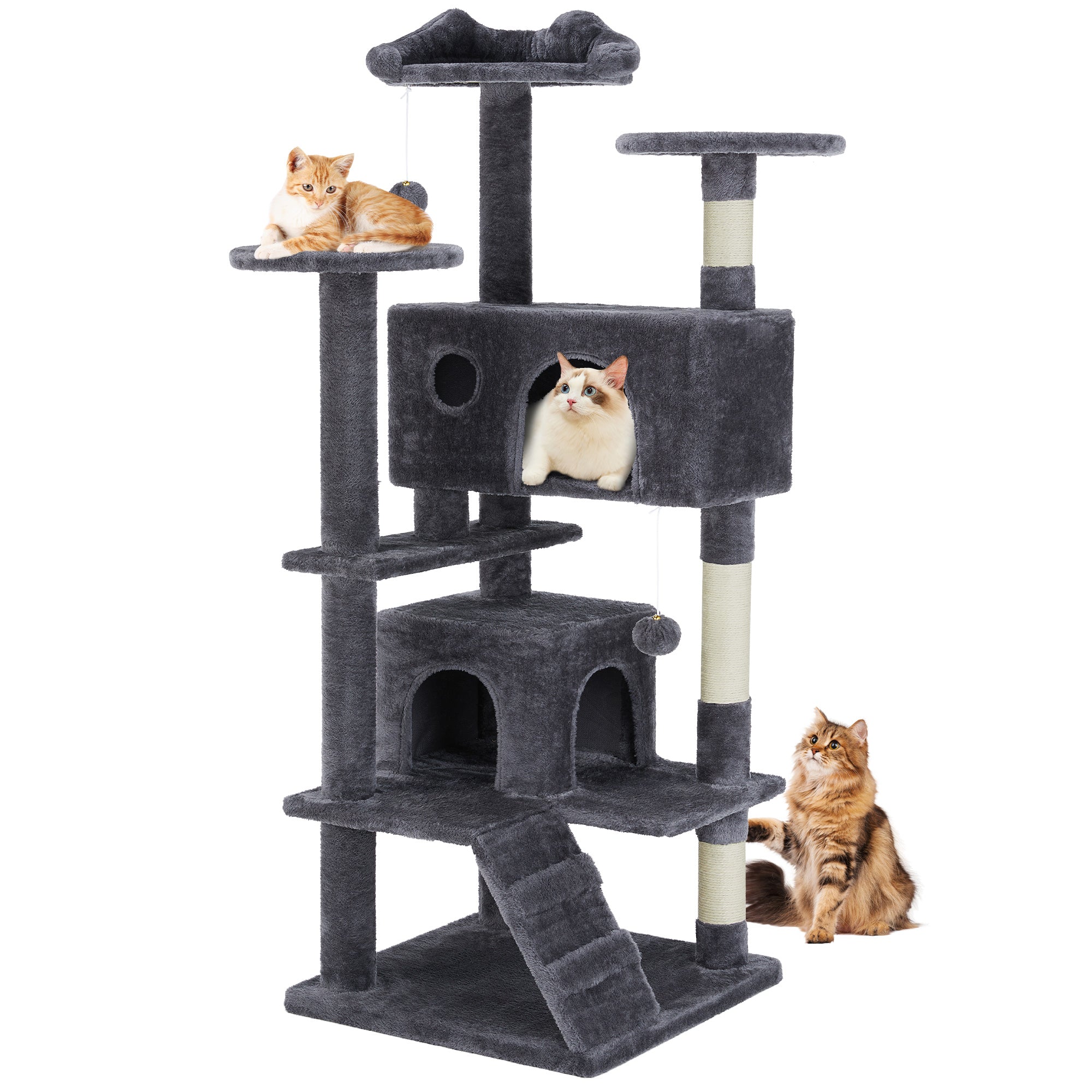 Muli-Level Large Cat Tree Tower with Scratching Post, Cozy Cat Jumping Platform Space, Grey