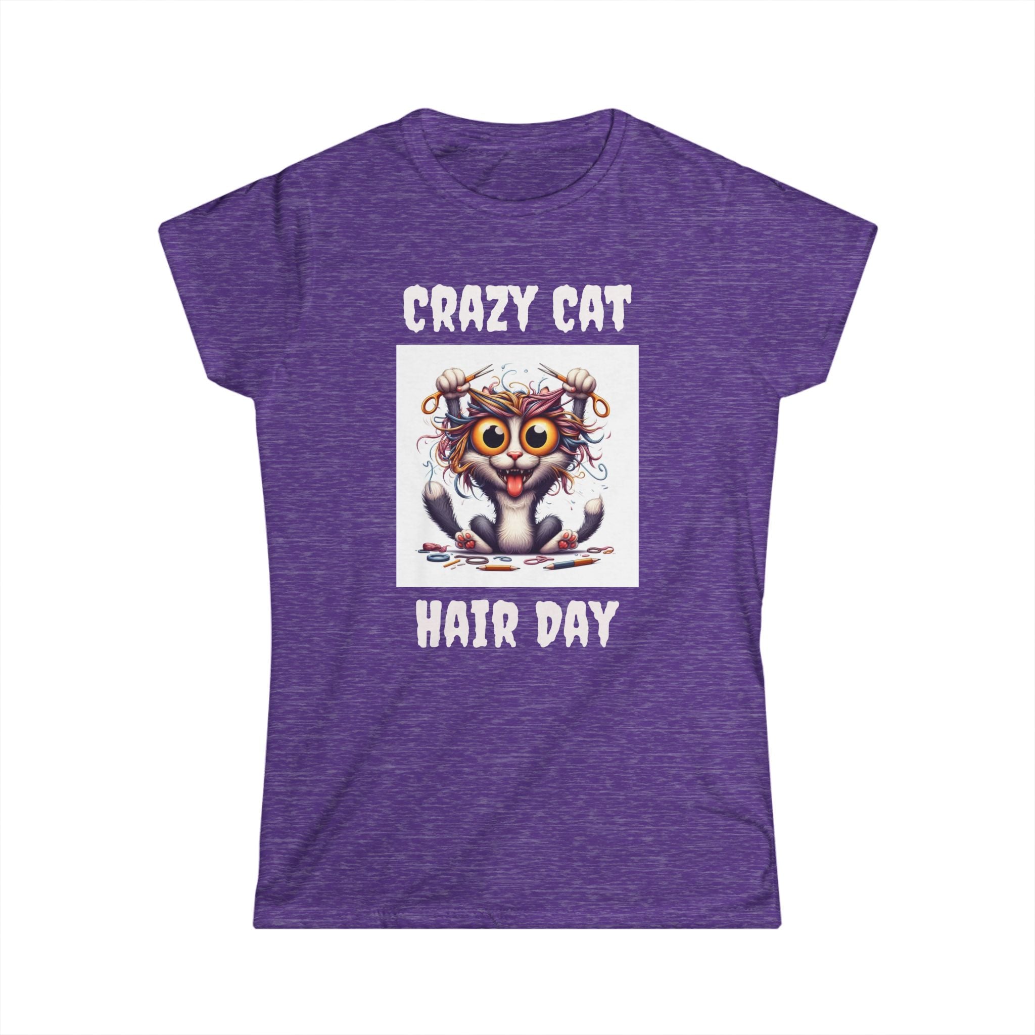 Crazy Cat Hair Day Women's Softstyle Tee - Funny Cat Lover Gift
