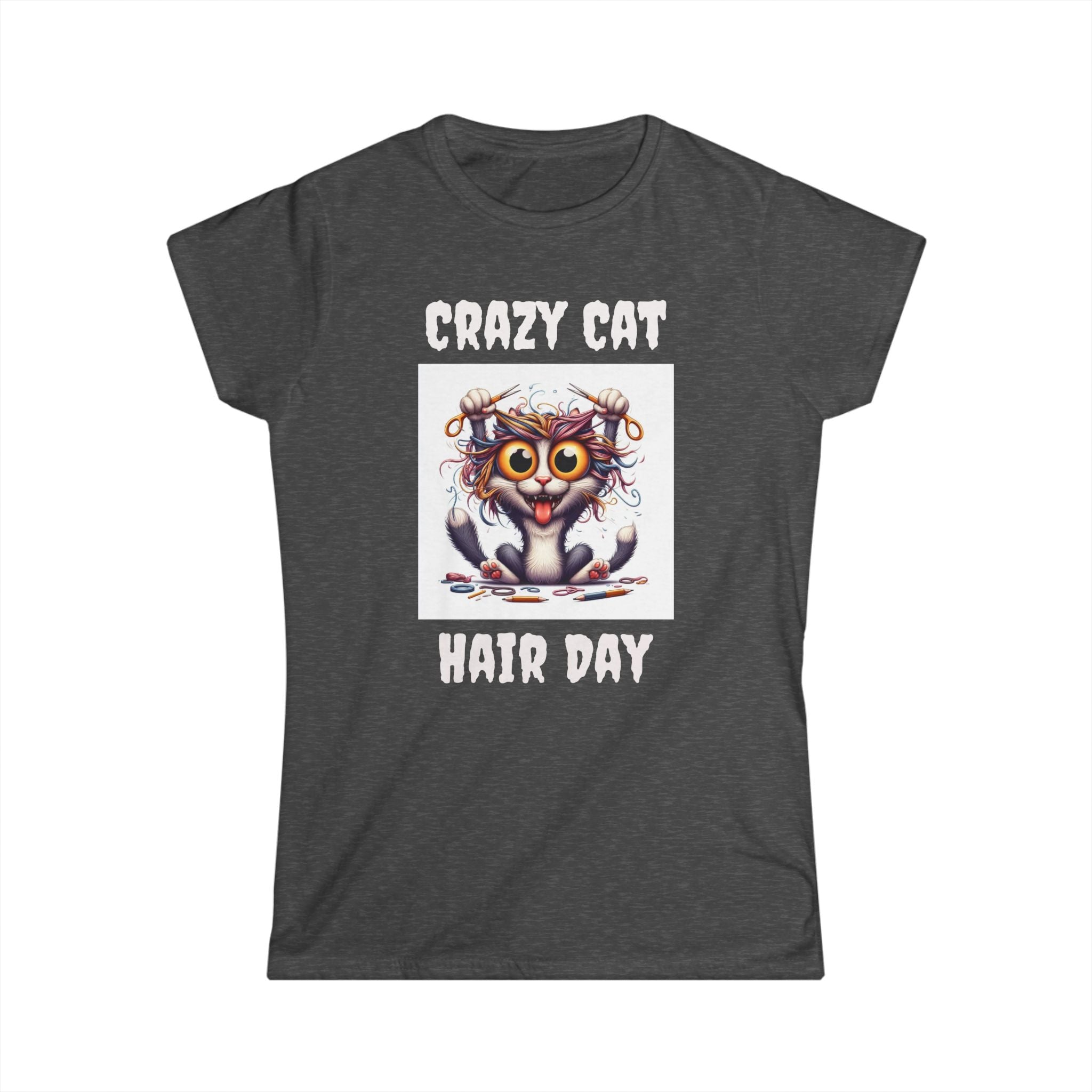 Crazy Cat Hair Day Women's Softstyle Tee - Funny Cat Lover Gift