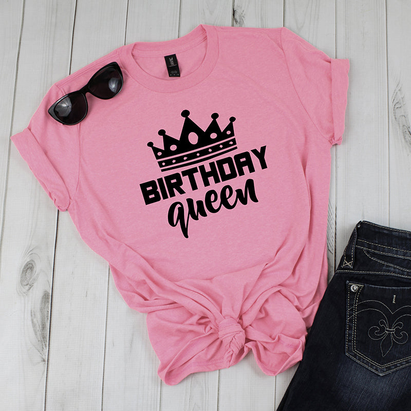 Women and Teen Birthday Queen Letter Print Short Sleeve T Shirt Cotton Causal Graphic Tee