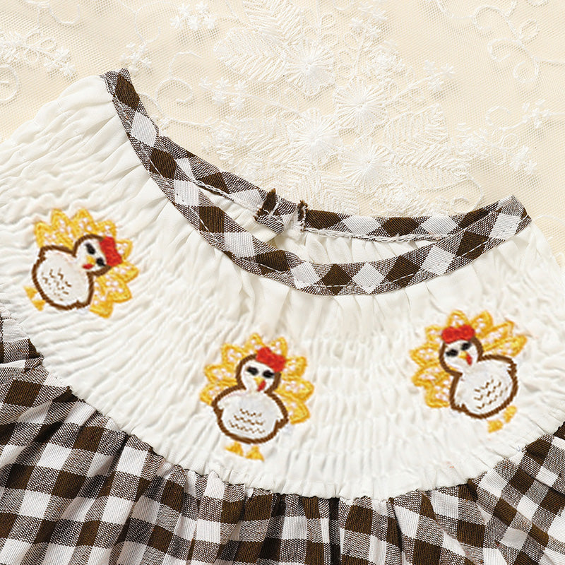 Infant Baby Girls Turkey Dress Print Casual Short Sleeve Plaid Party Costume Dresses (3m - 24m)