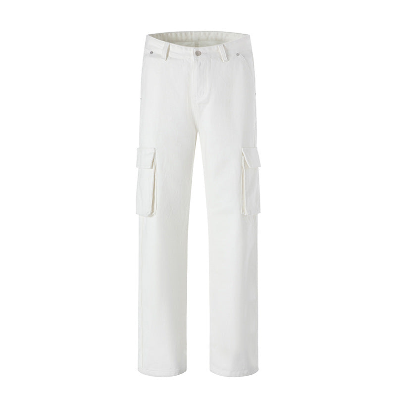 Men's Japanese Style Workwear Style White Jeans