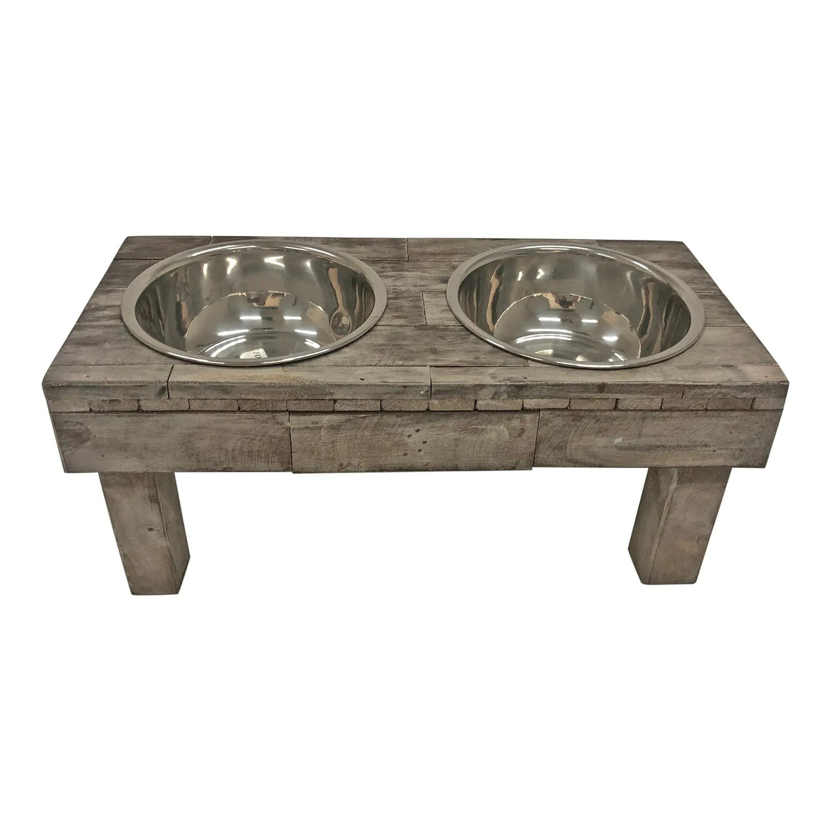 Huntley Pet Berjen Table Elevated Double Bowl Pet Feeder, Brown Wash