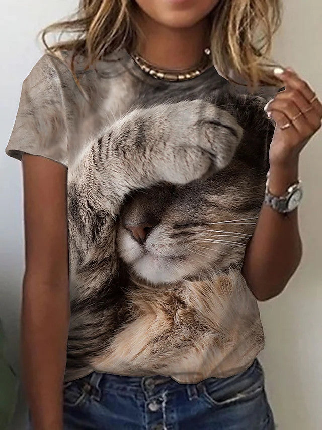 Fashion Cat Printing Women and Teen's T-shirt / plus size
