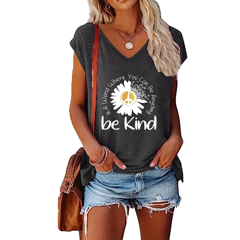 2-Pack Women's Floral T-Shirts Be Kind Wildflowers Graphic Print