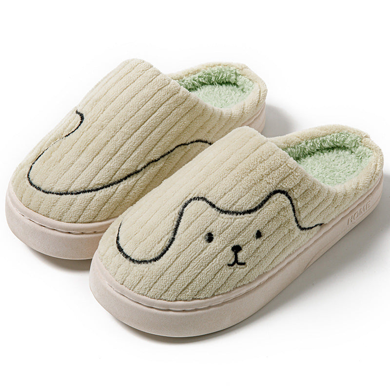 Striped Cat Slippers Non-slip Floor Bedroom Slipper Winter Warm Plush House Shoes Women