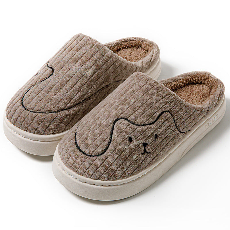 Striped Cat Slippers Non-slip Floor Bedroom Slipper Winter Warm Plush House Shoes Women