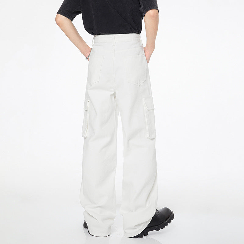 Men's Japanese Style Workwear Style White Jeans