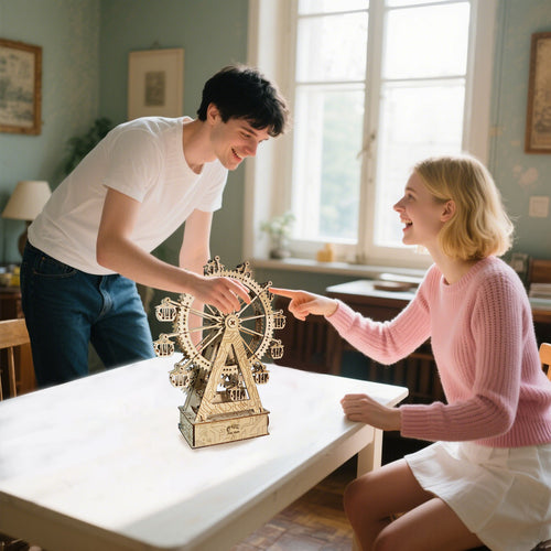 -MUSIC PARK 3d Wooden Puzzle Gear Ferris Wheel Music Box You Are My Sunshine Handmade Assembly Model Kit