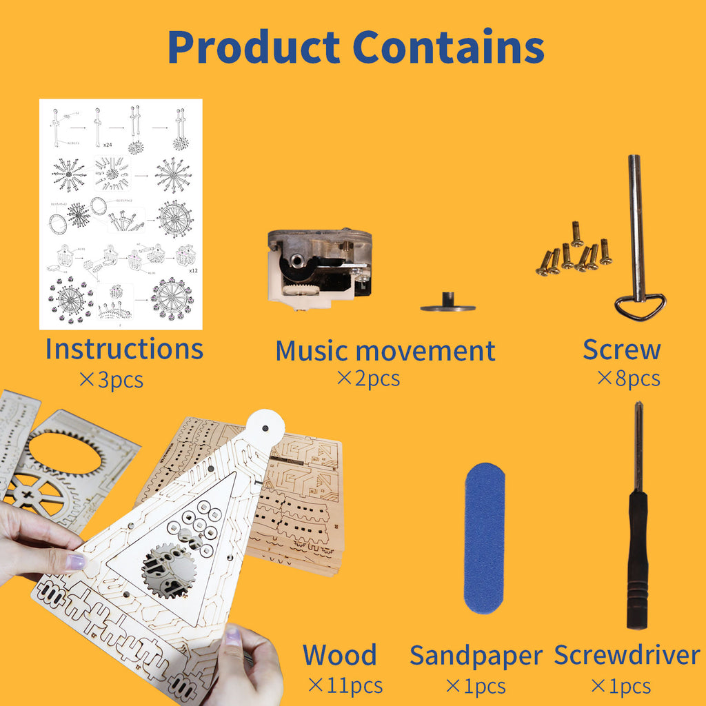 -MUSIC PARK 3d Wooden Puzzle Gear Ferris Wheel Music Box You Are My Sunshine Handmade Assembly Model Kit