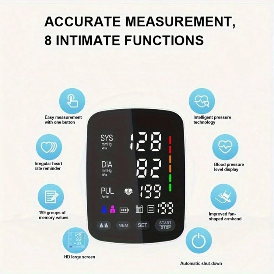 Blood Pressure Monitor Automatic Upper Arm Lg. Cuff for Home Use