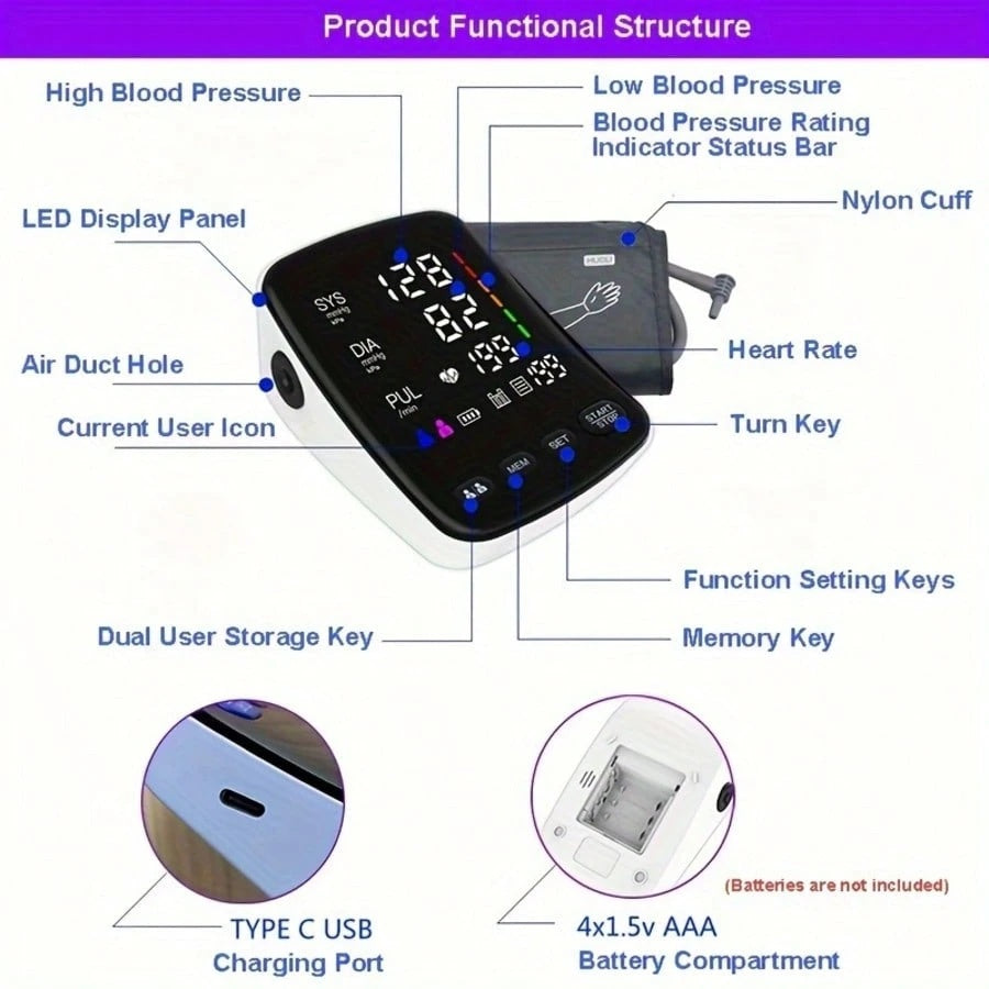Blood Pressure Monitor Automatic Upper Arm Lg. Cuff for Home Use
