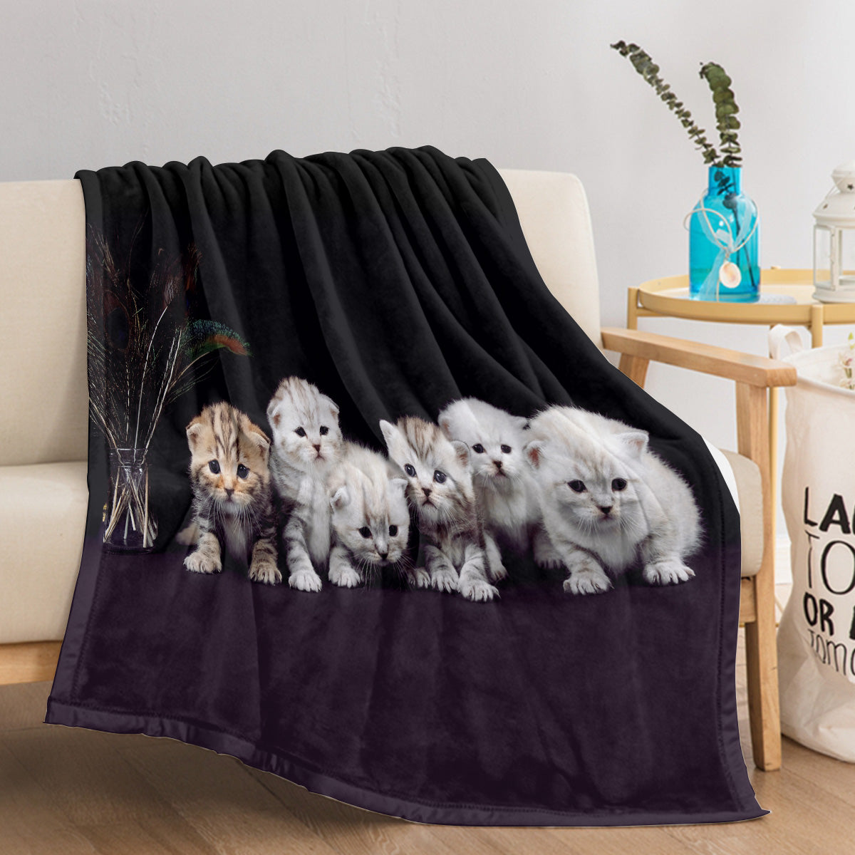 1pc Of Flannel Cat Cute Pet Theme Printed Blanket