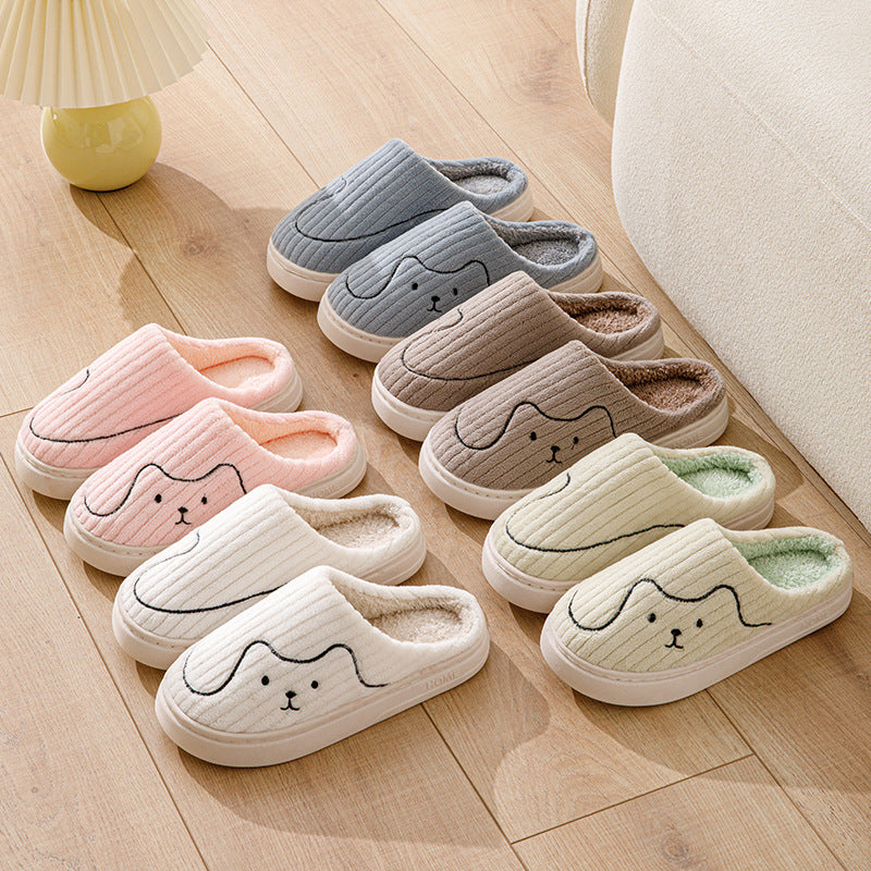 Striped Cat Slippers Non-slip Floor Bedroom Slipper Winter Warm Plush House Shoes Women