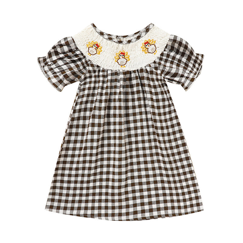 Infant Baby Girls Turkey Dress Print Casual Short Sleeve Plaid Party Costume Dresses (3m - 24m)