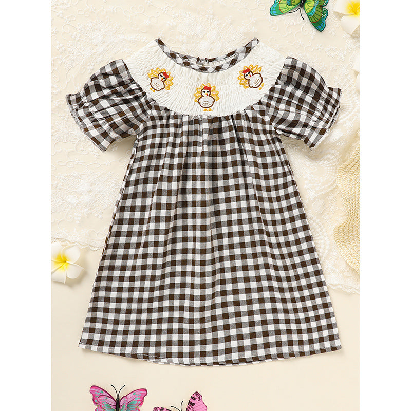Infant Baby Girls Turkey Dress Print Casual Short Sleeve Plaid Party Costume Dresses (3m - 24m)