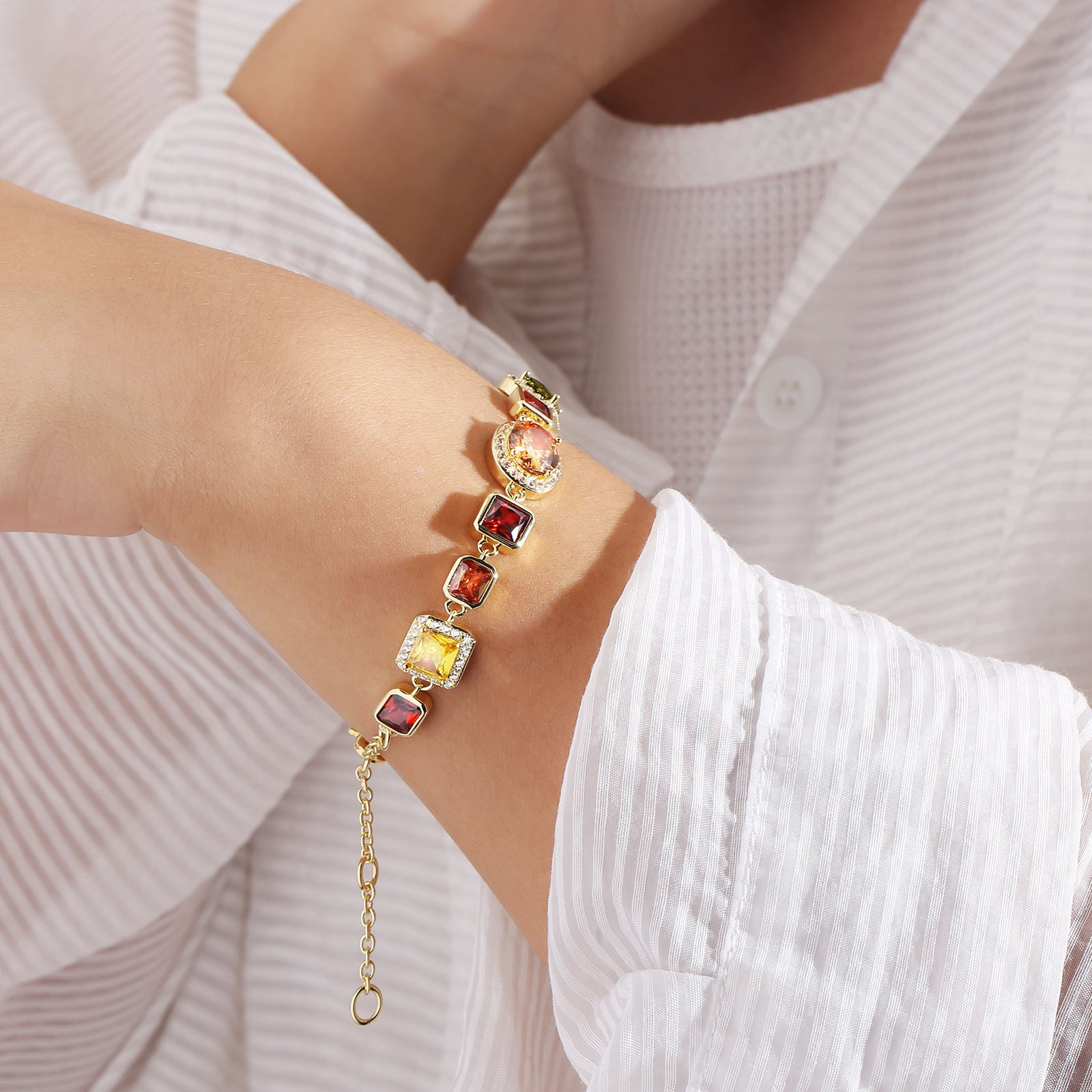 Vintage 18K Gold Plated Multi-Colored Gemstone CZ Bracelet