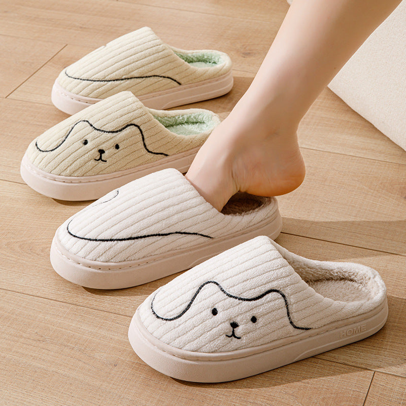 Striped Cat Slippers Non-slip Floor Bedroom Slipper Winter Warm Plush House Shoes Women