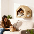 Wall Mounted Cat House, Cat Wall Furniture, Cat Wall Shelf with Washable Cushion, Natural