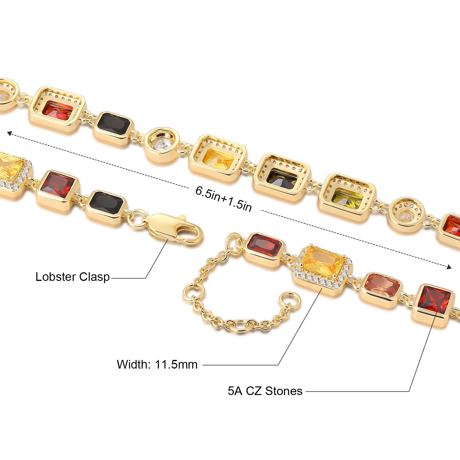 Vintage 18K Gold Plated Multi-Colored Gemstone CZ Bracelet