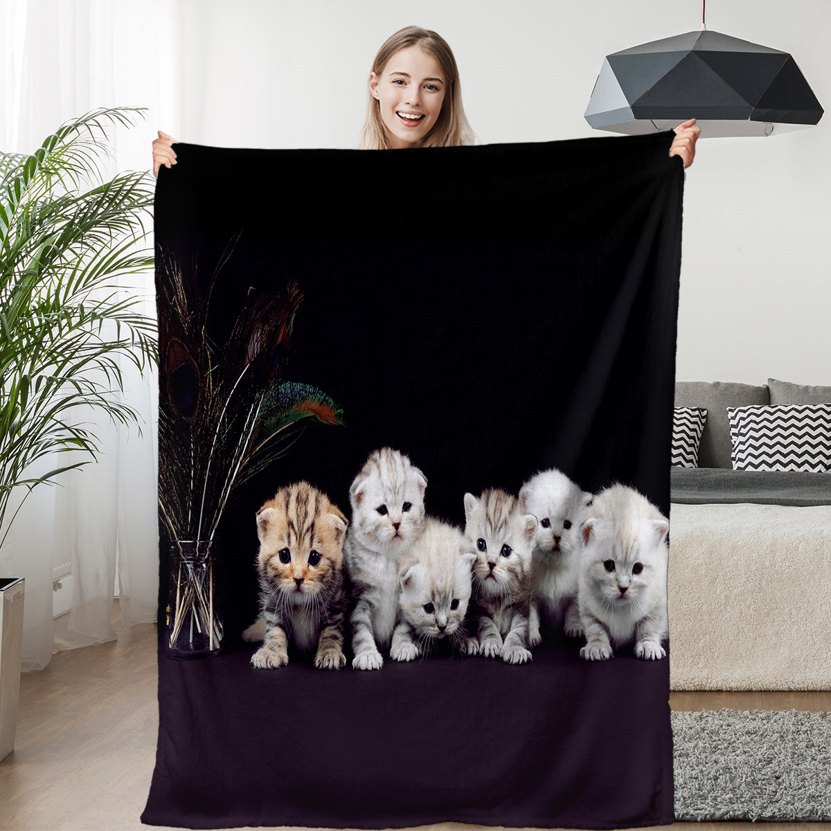1pc Of Flannel Cat Cute Pet Theme Printed Blanket